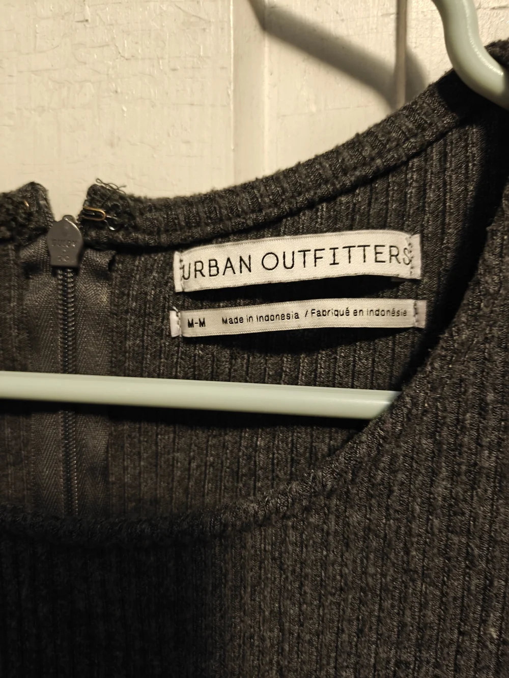 Urban Outfitters Dark Charcoal Ribbed Tie-Waist Long Sleeve Romper